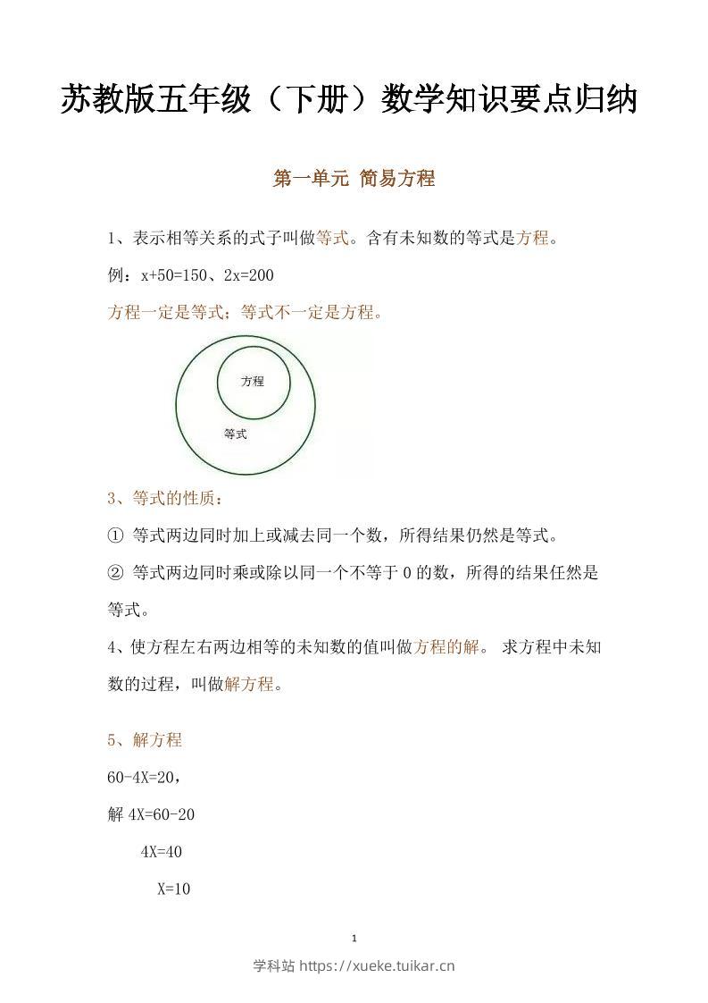 五下数学：苏教版数学知识点归纳-学科站