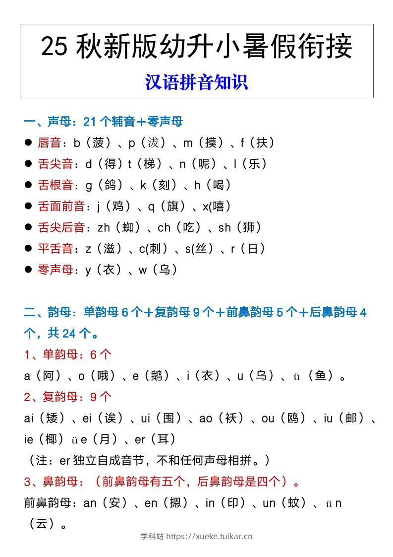 【2025秋新版】幼升小暑假衔接汉语拼音知识-学科站