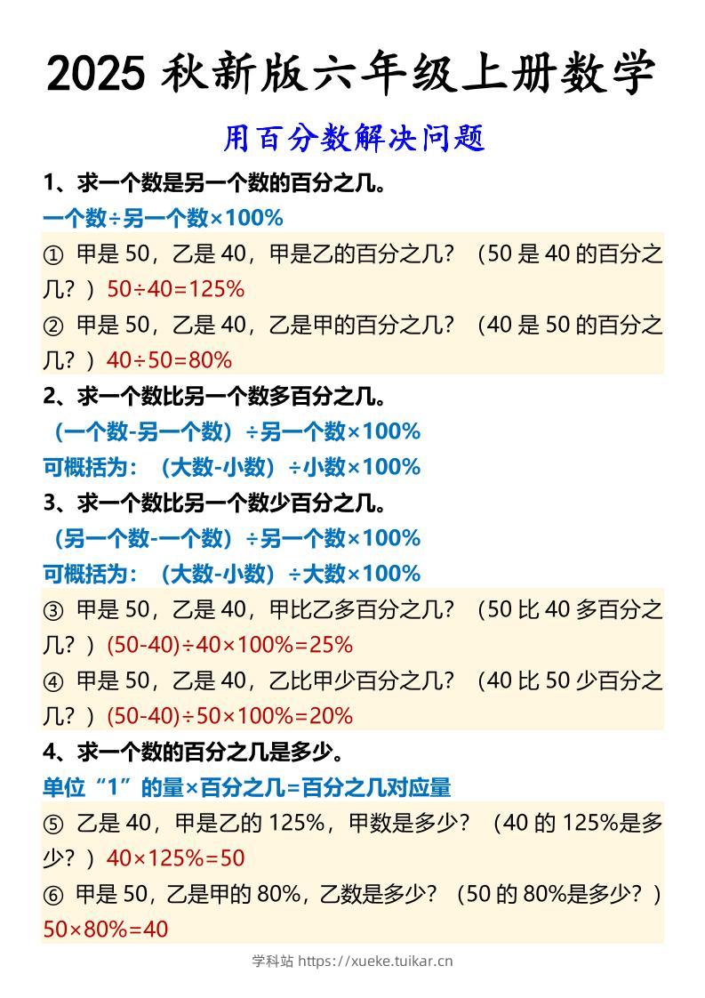 【2025秋新版】六年级上册数学用百分数解决问题-学科站
