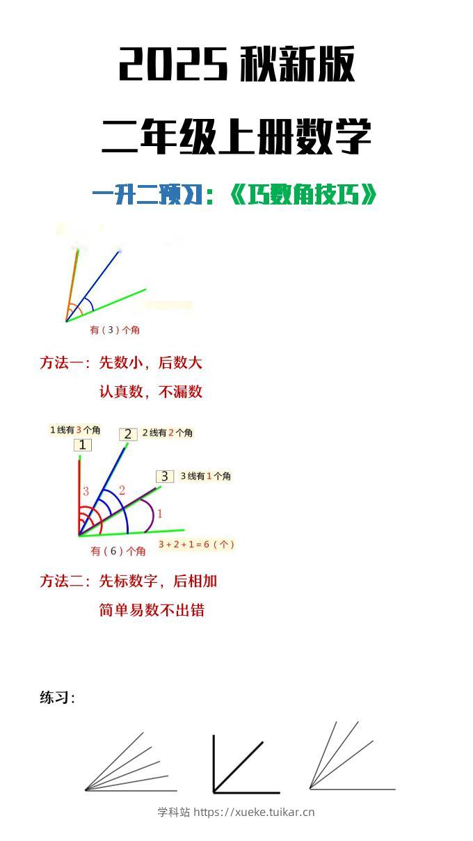 【2025秋新版】二年级上册数学巧数角的技巧-学科站