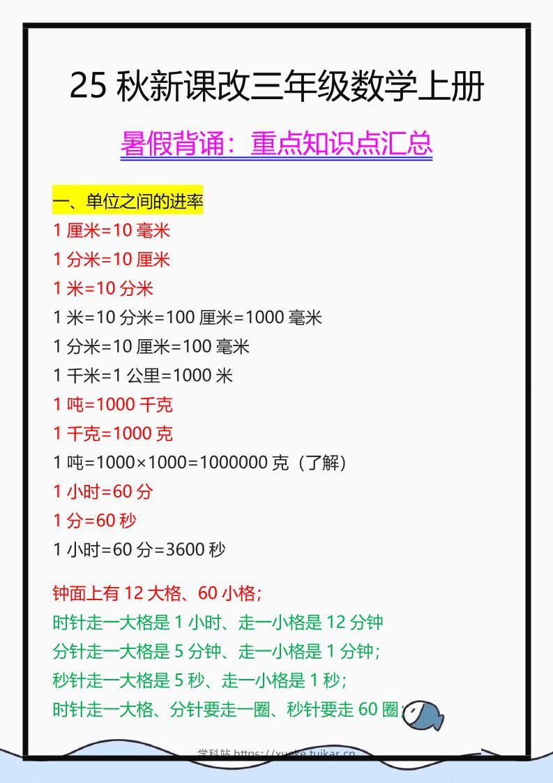 【2025秋新版】三年级数学上册重点知识点汇总-学科站
