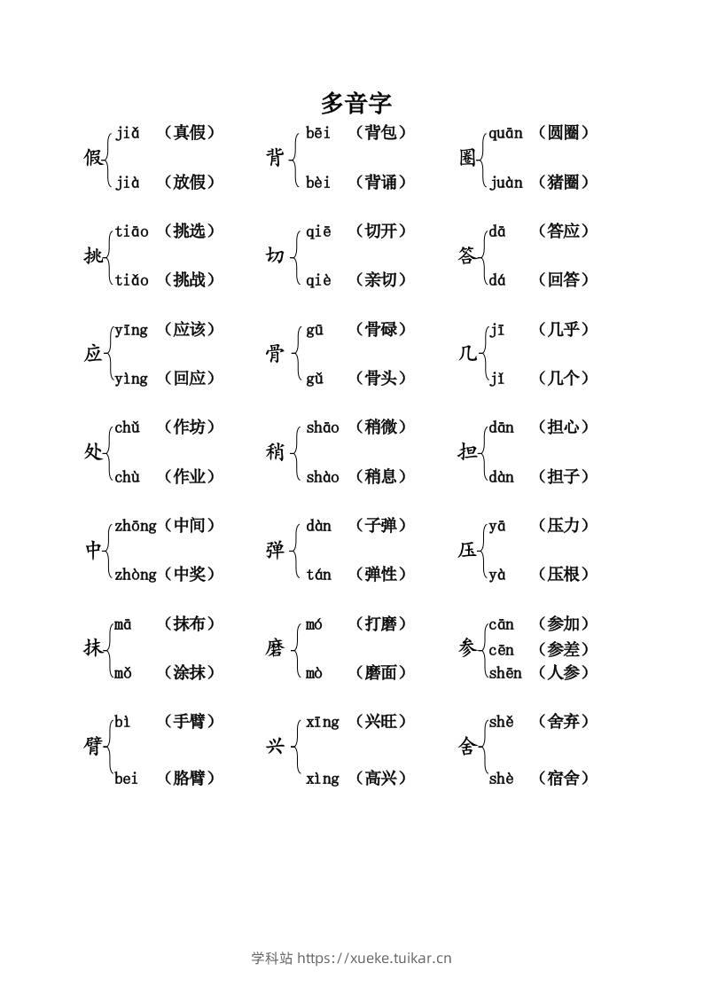 三上语文-语文：课本内多音字汇总-学科站