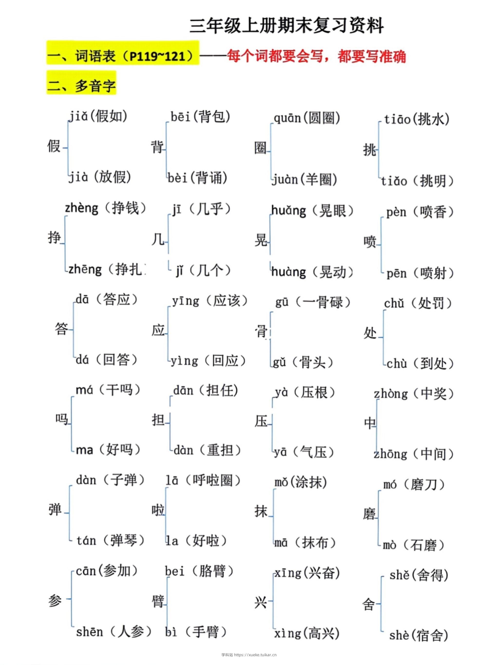 三上语文期末复习必考汇总-学科站