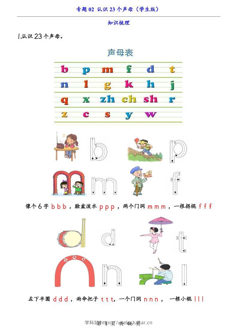 一上语文-专题02认识23个声母(知识+训练)-学科站