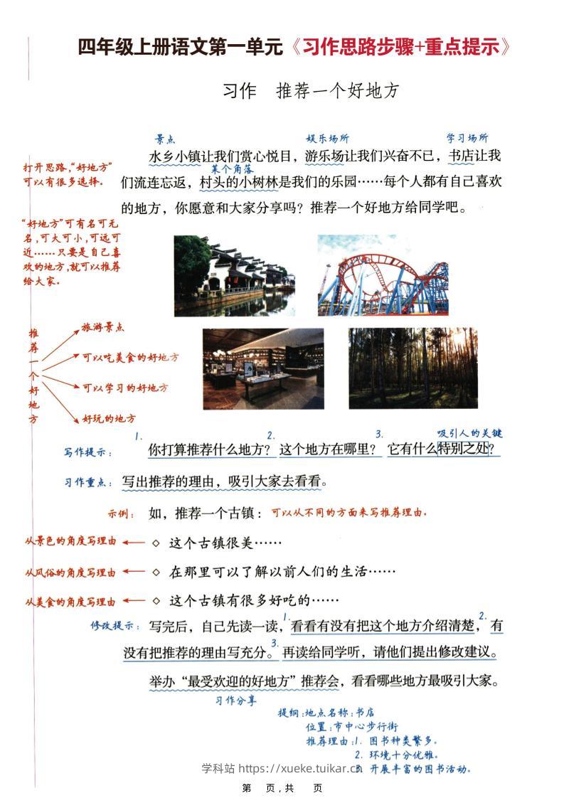 四上语文1-8单元习作思路步骤+重点提示+优秀范文(16页)-学科站
