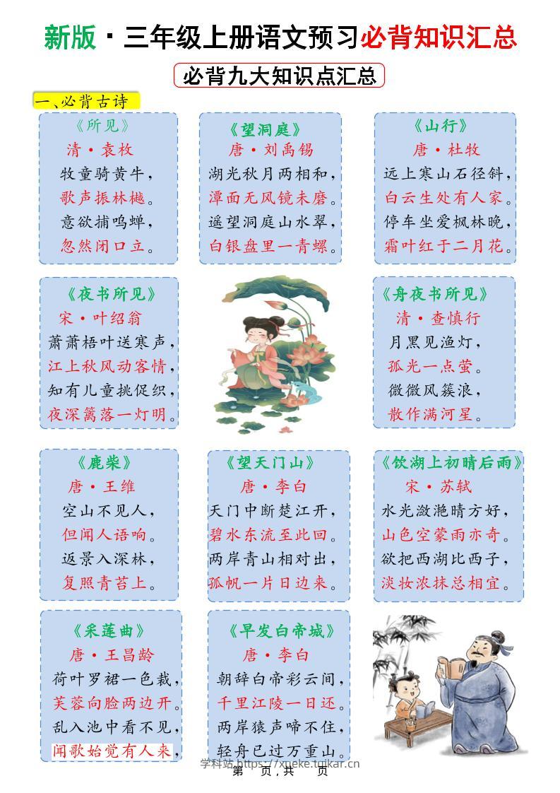 新版三上语文预习必背九大知识点汇总(15页)-学科站