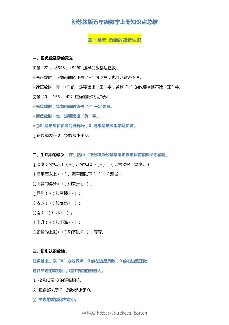 五上苏教版数学知识点汇总预习-学科站