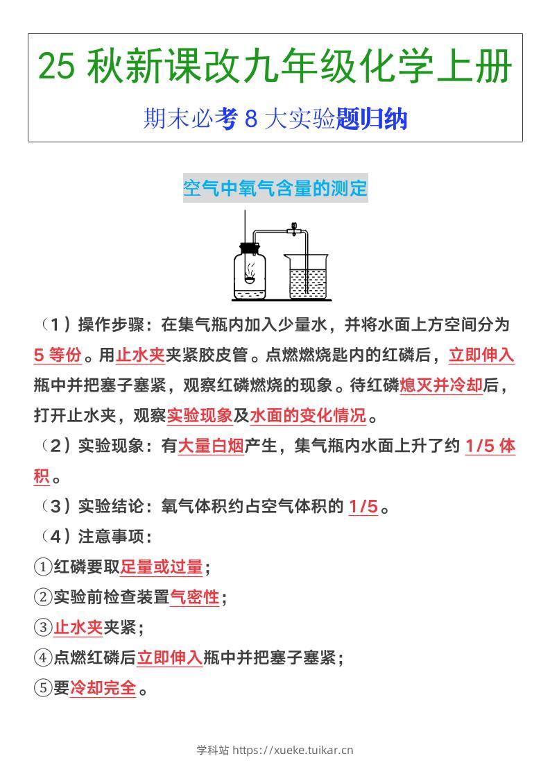 【2025秋新版】九年级上册化学期末必考8大实验题归纳-学科站